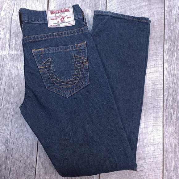 True Religion Jeans Mens 32x34 Blue Moto Slim Fit Run Stitch Denim Mid Rise - Picture 1 of 10